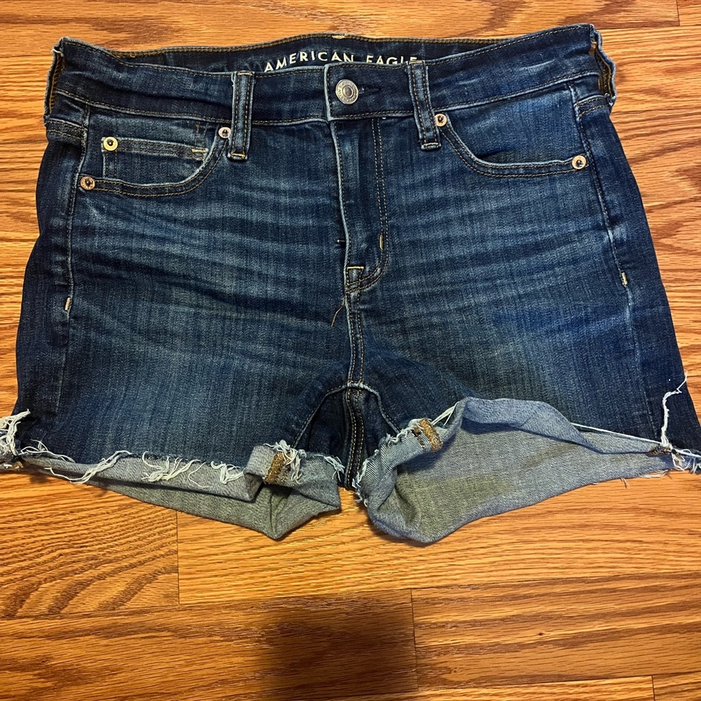 American Eagle Outfitters Dark Blue Rolled Cuff Denim Shorts
